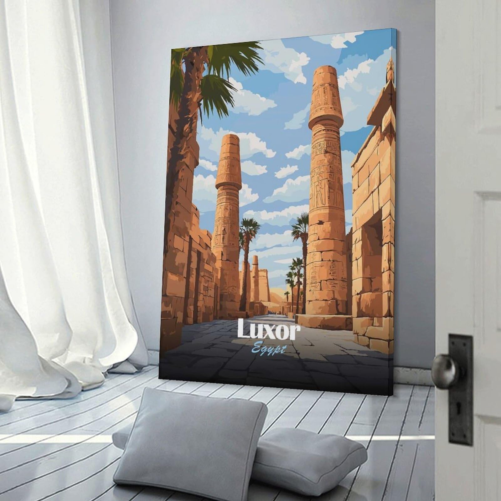 Junmoney Luxor Egypt Temple Illustration Room Decor Wall Art, 20x30inch(50x75cm), for Feature Walls in Flats Or Modern Rooms, Wall Decor Suited to Curated Displays