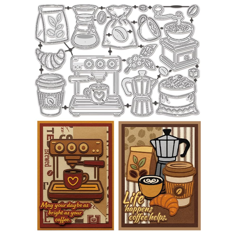 UNICRAFTALE 17Pcs Coffee Cups Carbon Steel Cutting Dies Stencils Dessert Drink Cutting Dies for Paper Card Making Coffee Bean Embossing Paper Die Stencils for Scrapbooking Photo Album