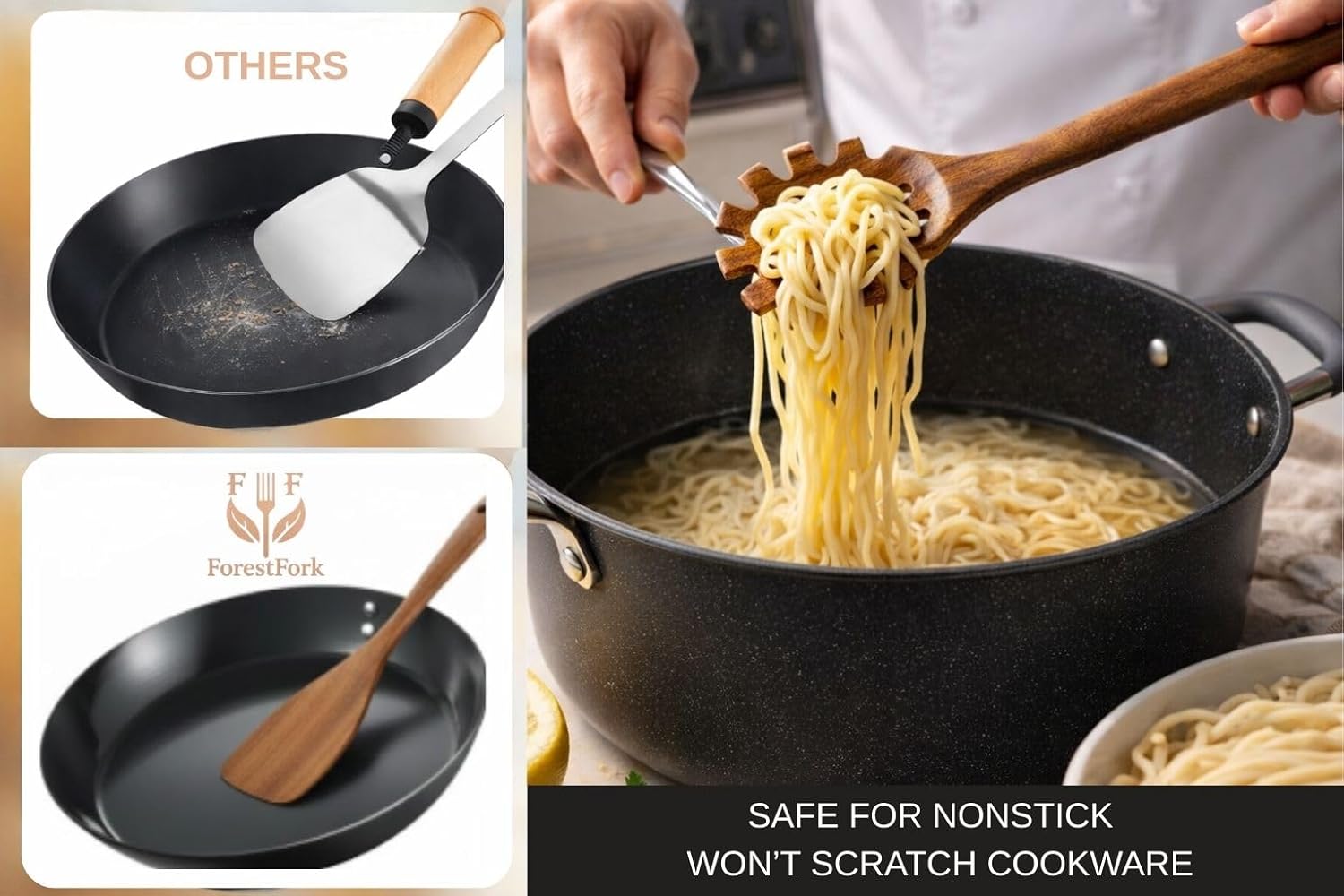 Wooden Kitchen Utensil Set, 9-Piece Teak Wood Kitchen Spoons for Cooking- Durable, Comfortable Grip, Non-Stick, Heat Resistant, Non-Scratch Kitchen Utensils-Perfect Cooking Gift - Image 7