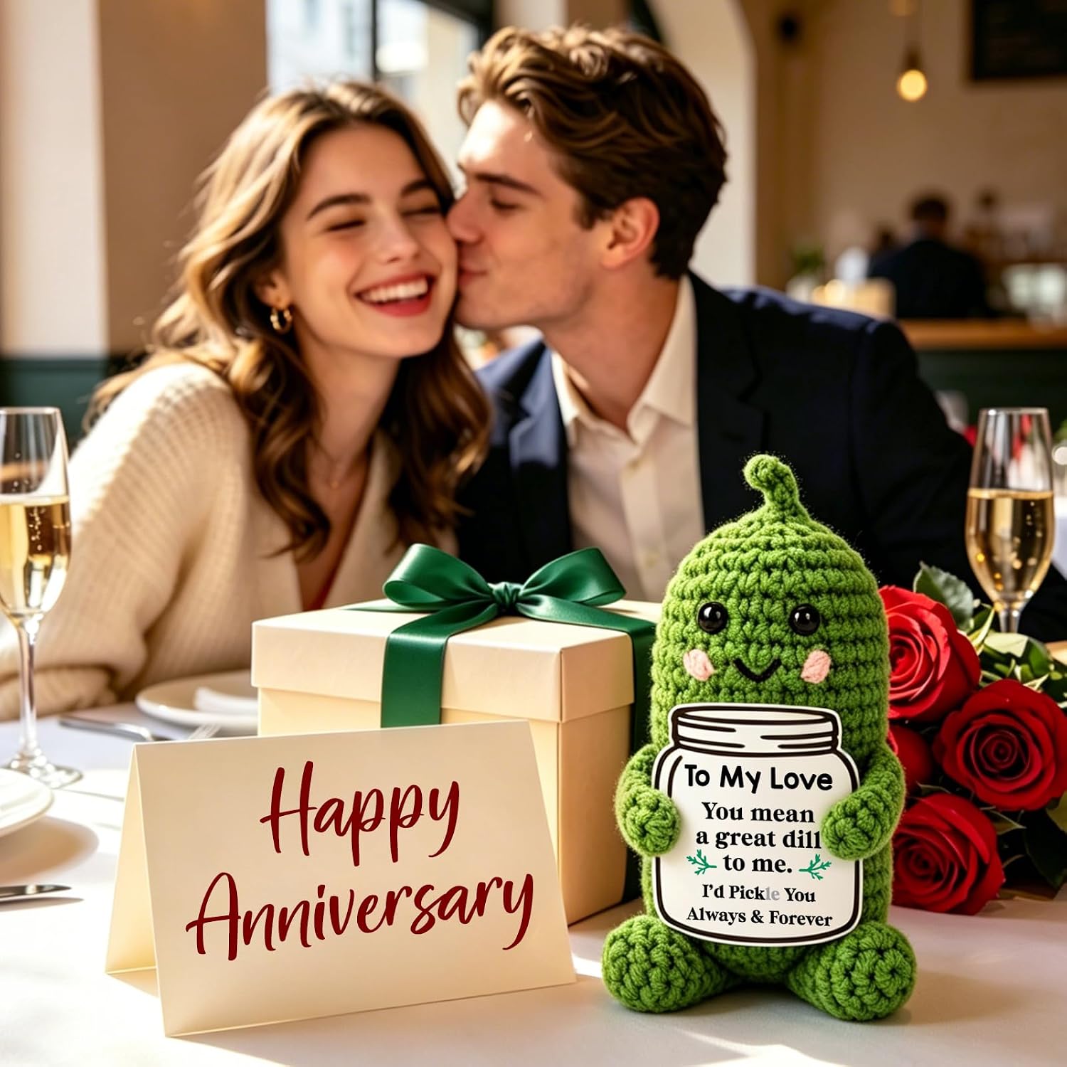 BiuNiuring Gifts for Him Her Boyfriend Girlfriend, to My Love Handmade Crochet Pickle Anniversary Birthday Gifts for Men Women, Mini Romantic I Love You Wedding Gift for Husband Wife Couples