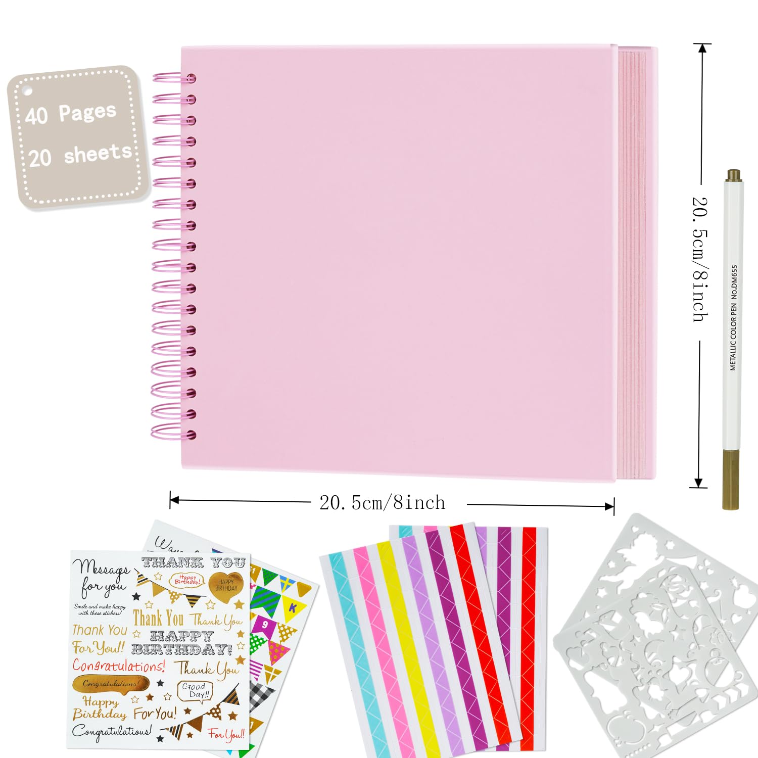 Miaikoe DIY Scrapbook Album 20.5x20.5 cm Hardcover Kraft Blank Paper Scrap Book with 20 Sheets Memory Book for Family Wedding Photography Anniversary (Pink) - Image 4