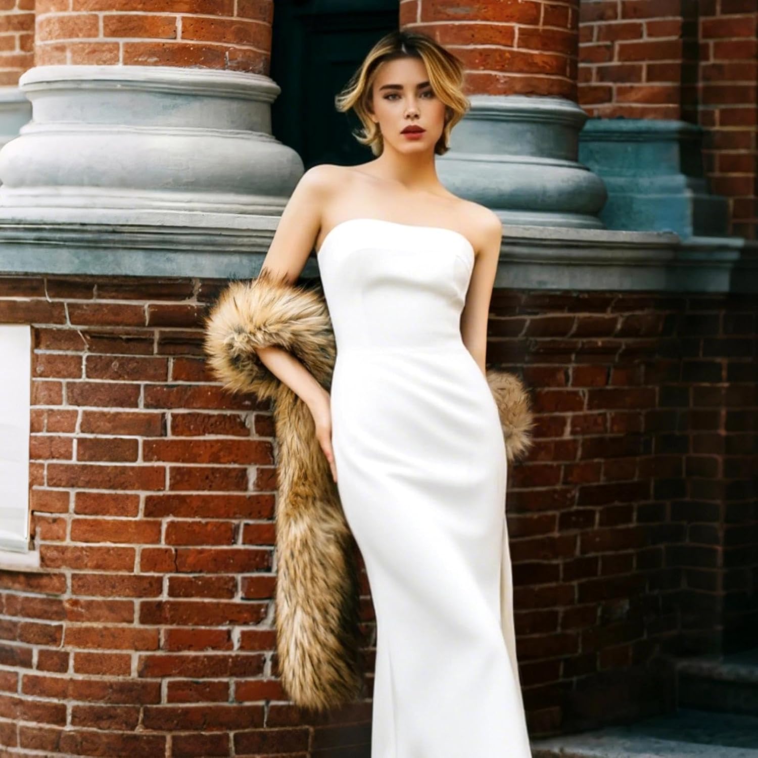 Women's Faux Fur Collar Scarf Wrap, Warm Scarf Wrap Stole Shawl Shrug Neck Warmer for Winter - Image 7