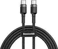 Cabo de 2 metros de Nylon BASEUS Turbo tipo C P/tipo C 60wats 3amp Cor Preto (2M - USB-C P/USB-C)