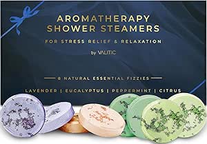 Valitic Aromatherapy Shower Steamers - Stress Relief & Relaxation - 8 Natural Essential Fizzies with Lavender, Eucalyptus, Citrus, and Peppermint