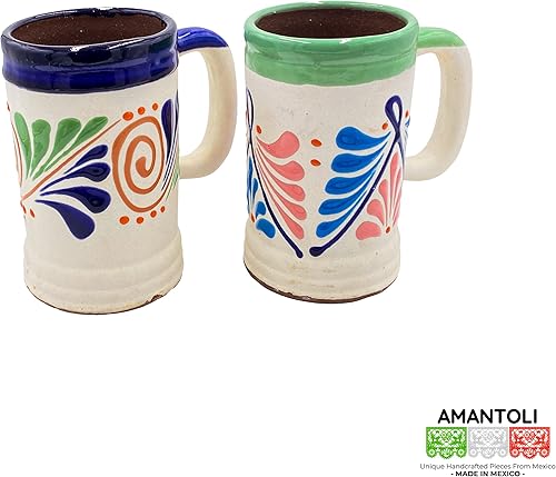 Miniatura 2 de Amantoli - Set of 2 236oz 700 ml Genuine Mexican Clay BeerCoffee Mugs  Vasos Cerveceros De Barro Espiga  Taco Tuesday  Mezcal  Tequila  Raisilla