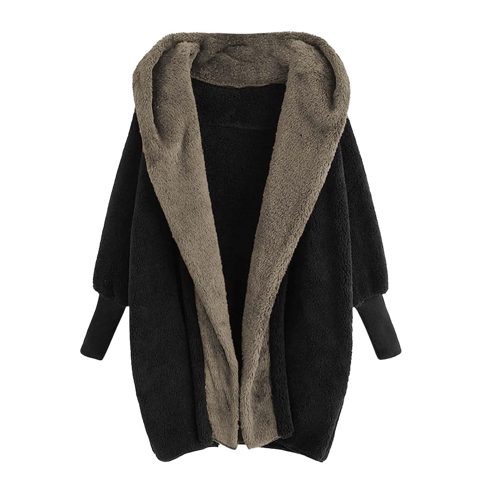 Fuzzy Fleece Jackets Women Oversized Open Front Hooded Cardigan Soft Fluffy Sweaters Winter Holiday Coats with Pockets