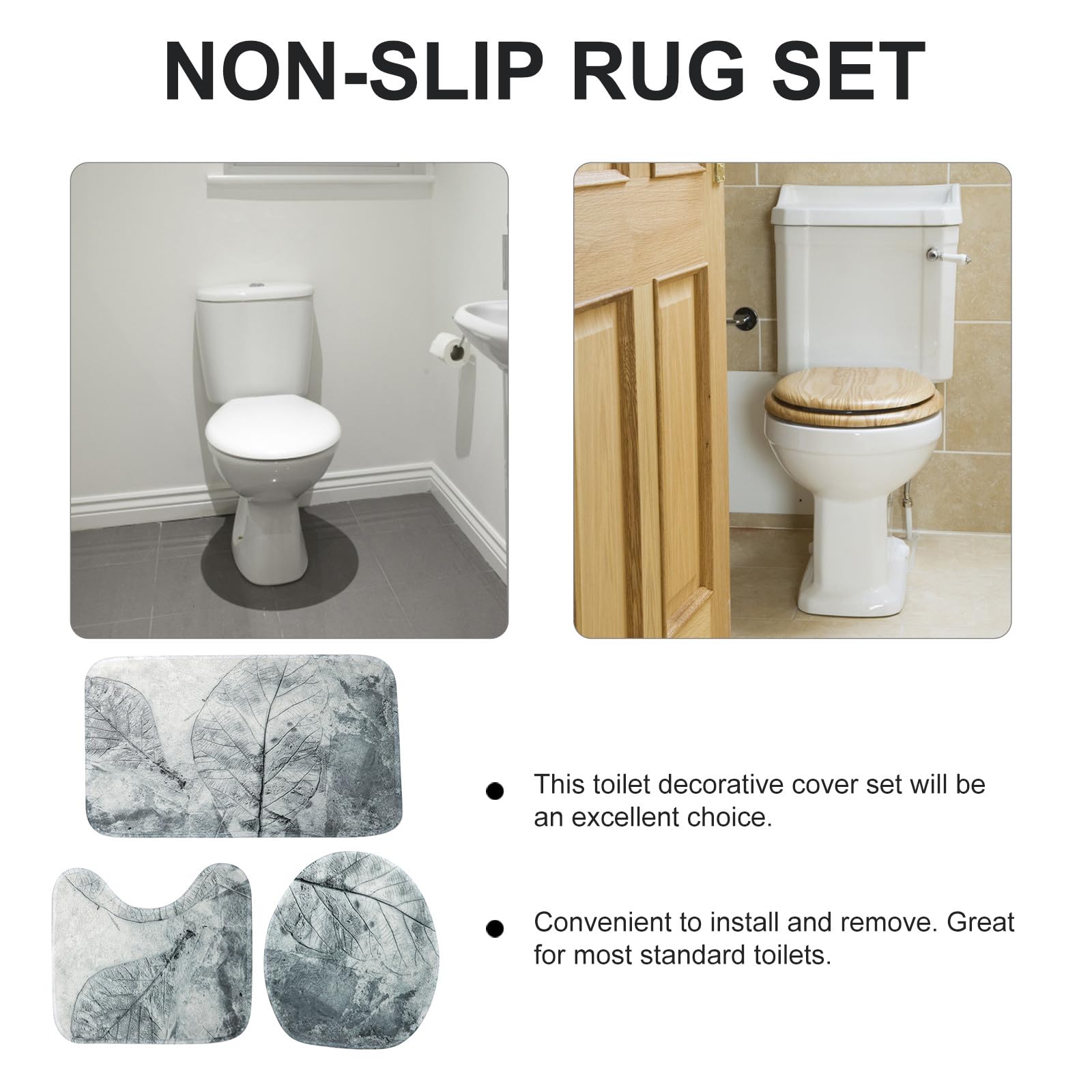 BESPORTBLE Set Antiscivolo Decorazione Foglie 3 Pezzi Stile Retrò Tappeti Bagno Materiale Poliestere Morbido e Confortevole per Bagno Domestico Elegante