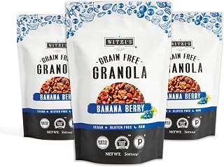 Witzi's Grain Free Granola, Banana Berry, 5oz (Pack of 3), Made with Almonds, Banana & Blueberries, Vegan, Keto, Gluten Free, Healthy Snack
