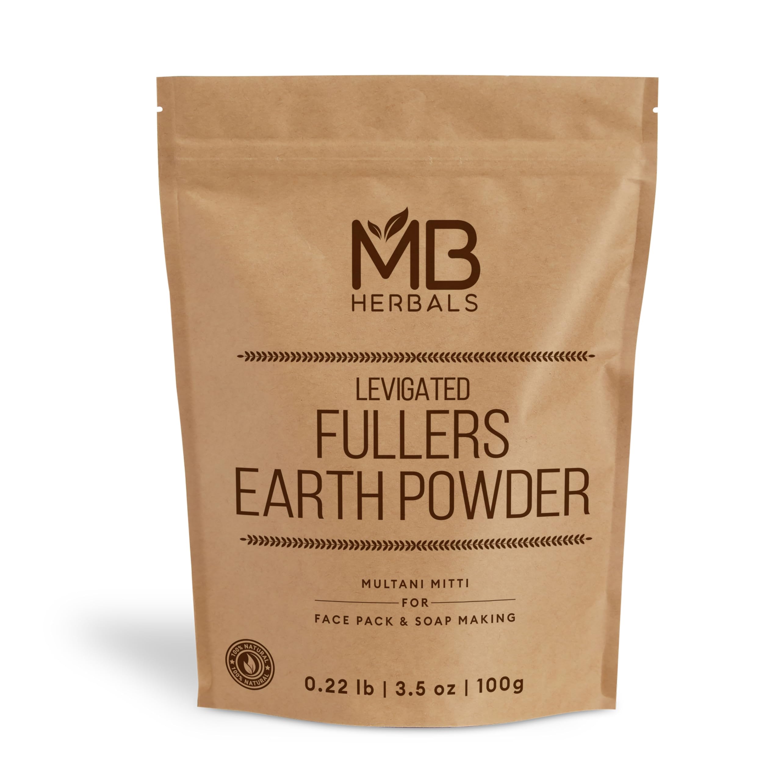 MB Herbals Fullers Earth Powder 3.5 oz (100g) | Multani Mitti | Fuller's Earth | Pure Bentonite Clay for Face Pack | No Fragrance | No Preservative