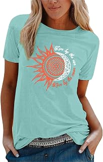 Summer T-Shirt Women's Tops Heartbeat Curve Pullover Tunic Blouse Summer T-Shirts for Women Cotton Tops Pattern Tunic Blouse Tops with Print Short Sleeve T-Shirt Casual Crew Neck Elegant