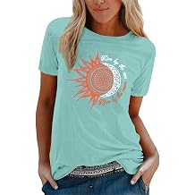 NQyIOS Summer Tops for Women UK, Ladies Vintage Short Sleeve Round Neck Sunflower Letter Print T Shirt Spandex T Shirts Womens Tops Size 16