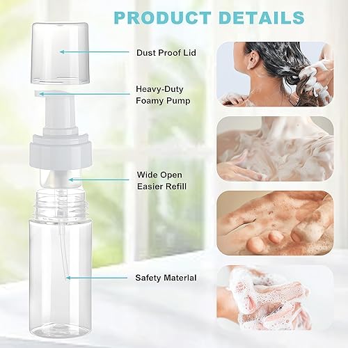 Miniatura 3 de Botellas vacías de espuma de plástico transparente de 5.1 fl oz/5 oz, dispensador de espuma, artículos de tocador de viaje recargables, lavado a