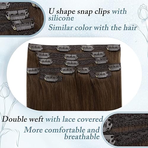 Miniatura 5 de Compra juntos, ahorra más extensiones de cabello humano real color castaño medio #4 de 18 pulgadas, 2.82 oz y extensiones de cabello marrón con