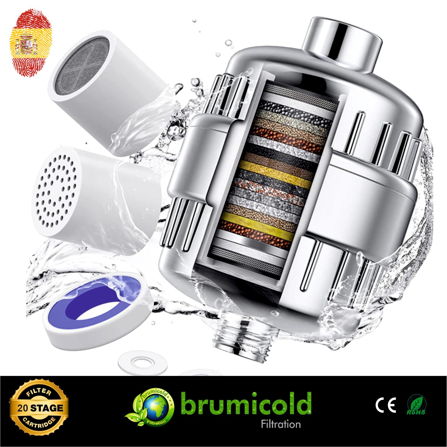 filtro ducha RF-01 20 etapas ablanda agua, vitamina C, protege la piel y pelo, reduce inscruptaciones,