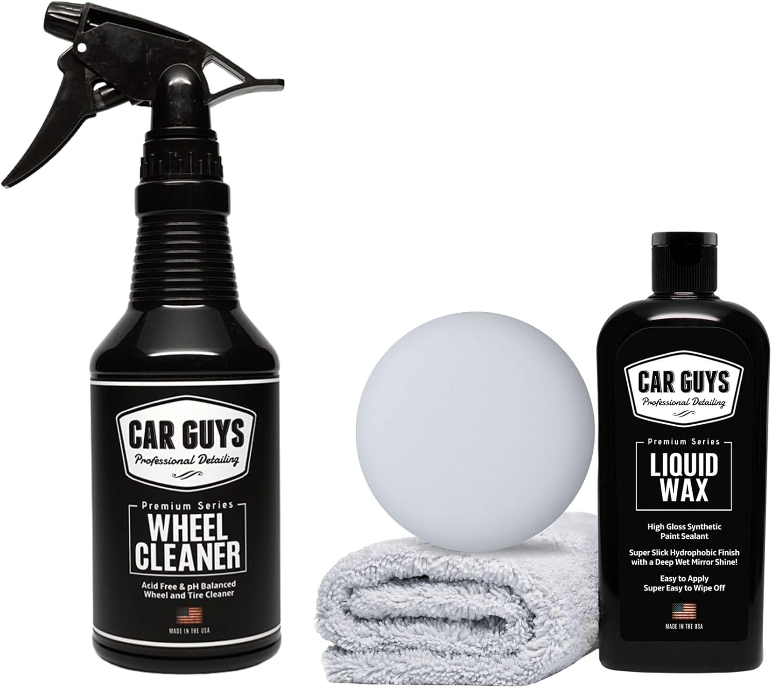 CAR GUYS Car Detailing Kit | Wheel Cleaner 18 Oz & Liquid Wax 8 Oz