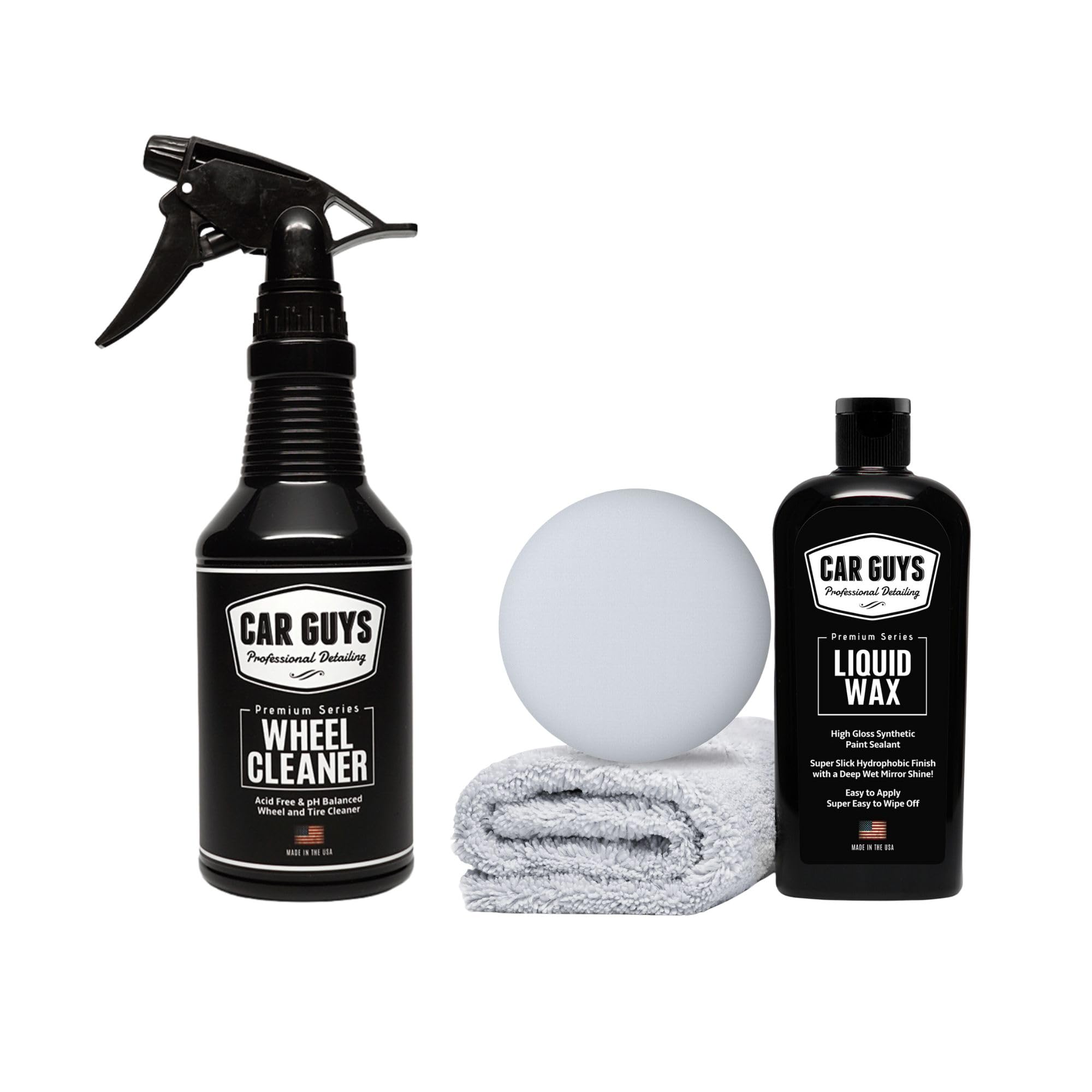 CAR GUYS Car Detailing Kit | Wheel Cleaner 18 Oz & Liquid Wax 8 Oz
