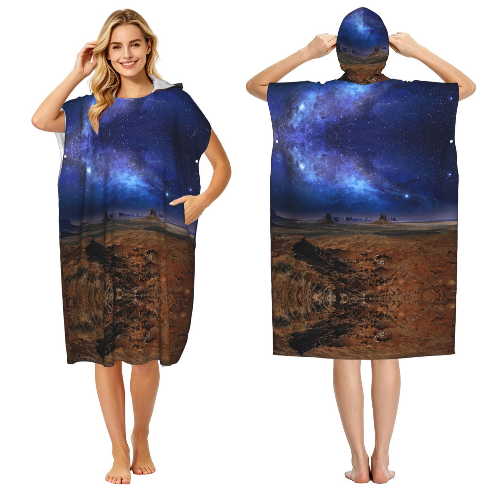 EZDLOWVBA Desert Monument Valley Landscape Print Hooded Poncho Microfiber Beach Towel,Adult Women & Men Changing Robe,Lightweight Summer Surf Swim Bath Poncho Towel