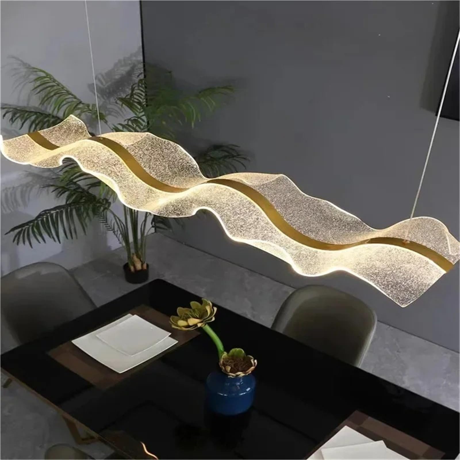 Lámpara LED de onda moderna, lámpara colgante regulable de acrílico dorado, lámpara de techo con suspensión ajustable for comedor, isla de cocina