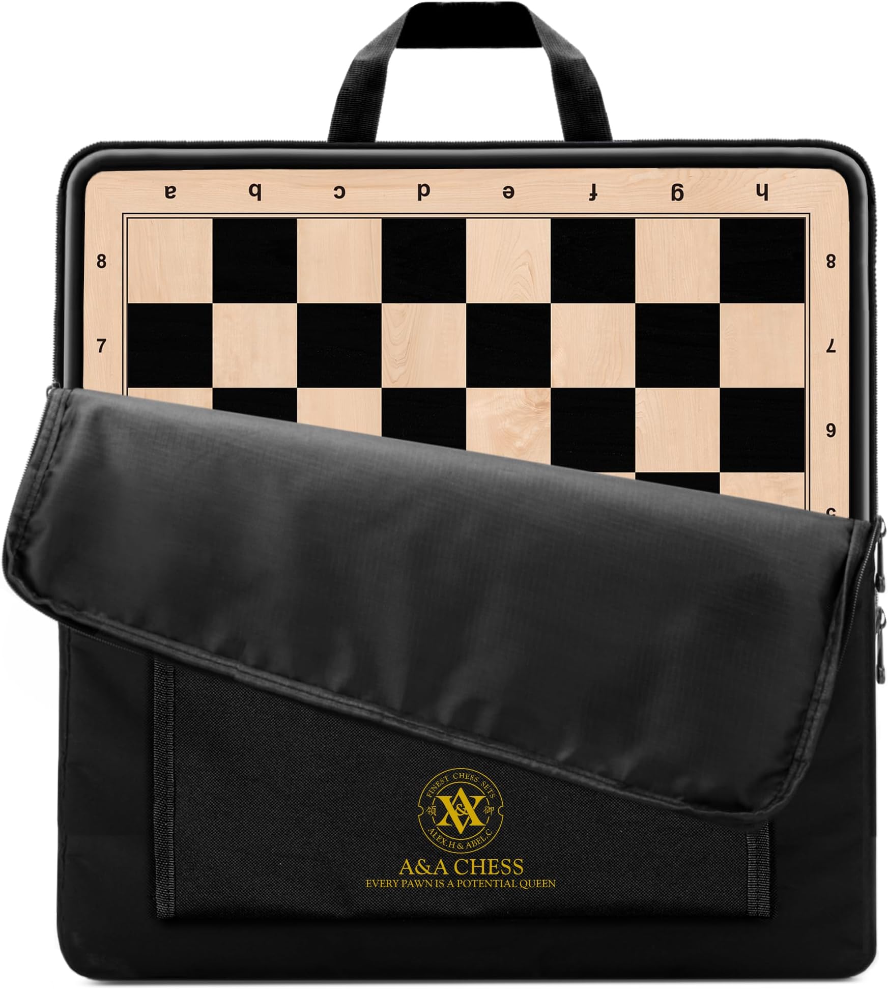 A&A 17.25" Professional Wooden Tournament Chess Board/Ebony Wood & Maple Inlay / 1.75" Squares w/Notation