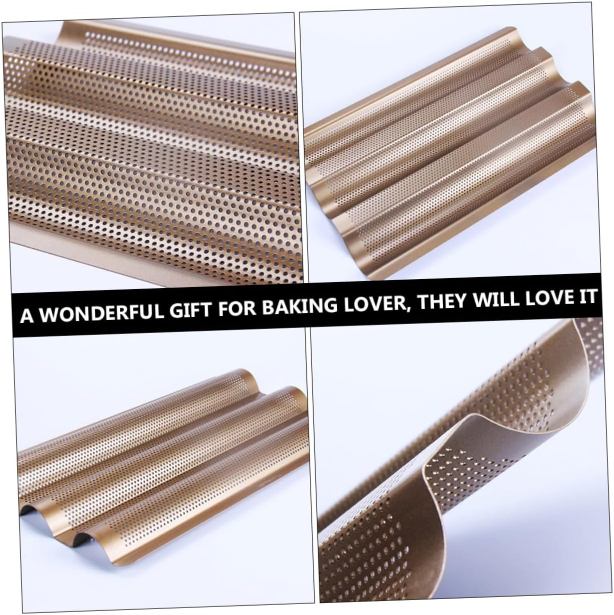 2pcs Nonstick Bread Baking Tray Three-slot Perforated Mould for Homemade French Bread Food-grade Kitchen Tool Easy Demoulding and Cleaning