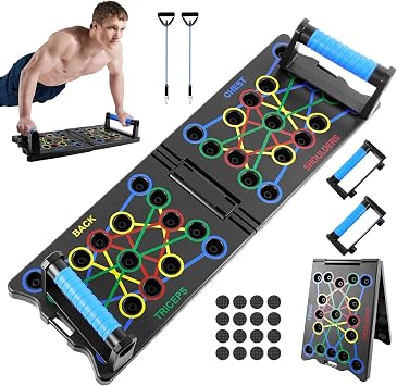Foldable Push Up Board with Resistance Bands, 24-In-1 Multifunctional Press Up Board for Men Women, Home Workout Training Equipment for Effectively Exercise the Muscle of the Shoulders, Chest, Back