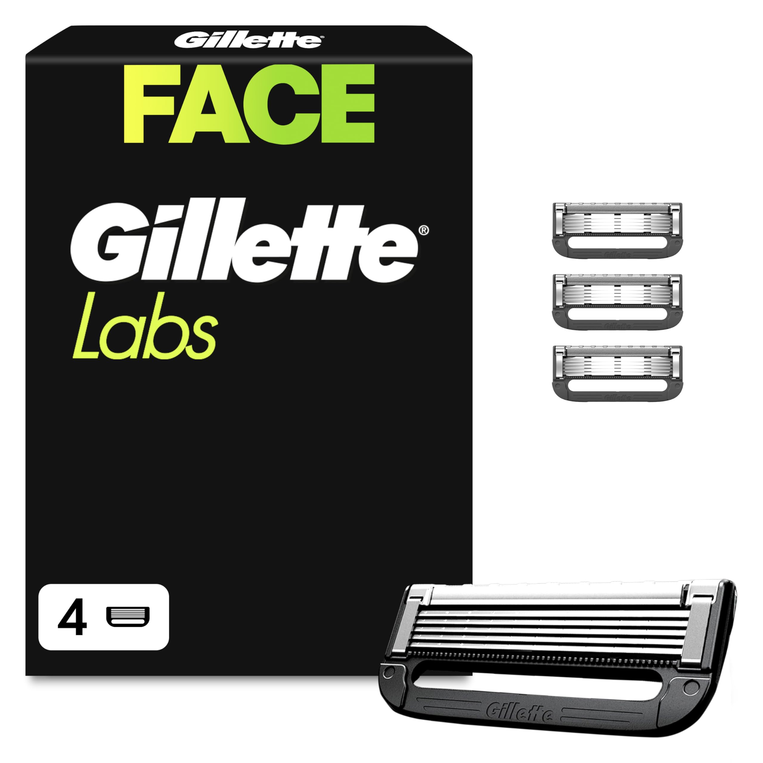 Gillette Labs Rasierklingen Herren, 4 Original Ersatzklingen, Schwarz