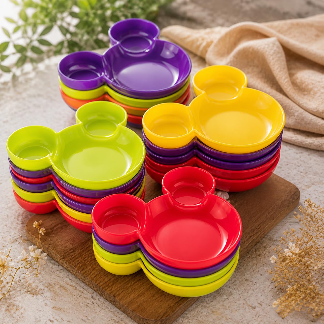 ascension Pack of 6 Mouse Shaped Plastic Plates for Kids - Divided Serving Bowls for Toddler & Children,Reusable Kids Dinnerware Set for Birthdays,& Everyday Use (Random Color)-image-6