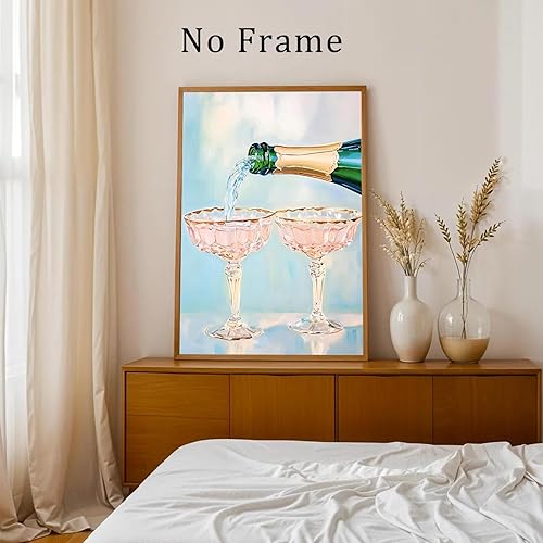 Miniatura 6 de Lienzo de color champán para pared, impresiones de carrito de bar, acuarela, obras de arte de cóctel, arte de copas rosas, póster de champán pastel,