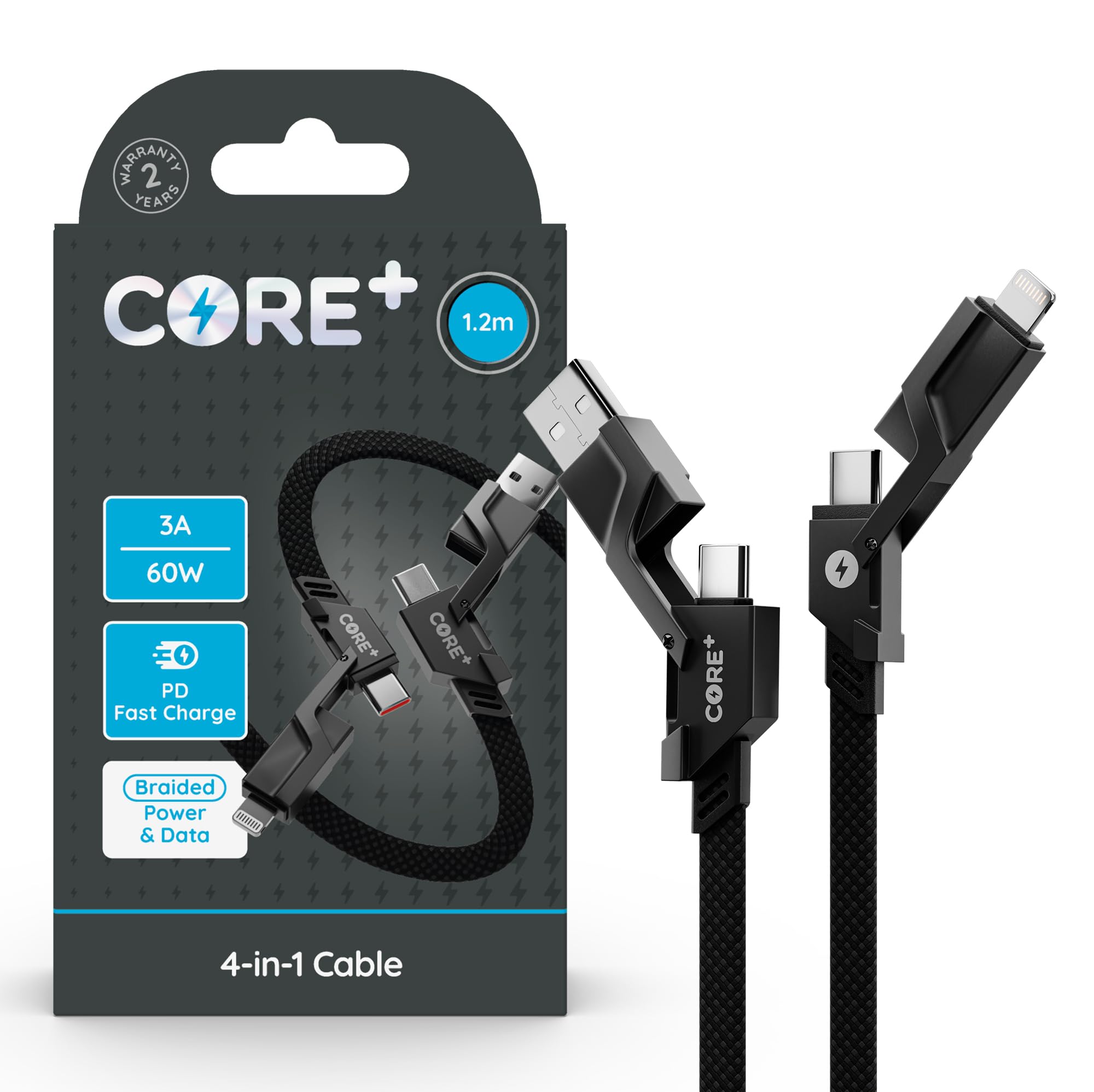 Cable universal 4 en 1 CORE+ de 60W contra el caos de cargadores 7