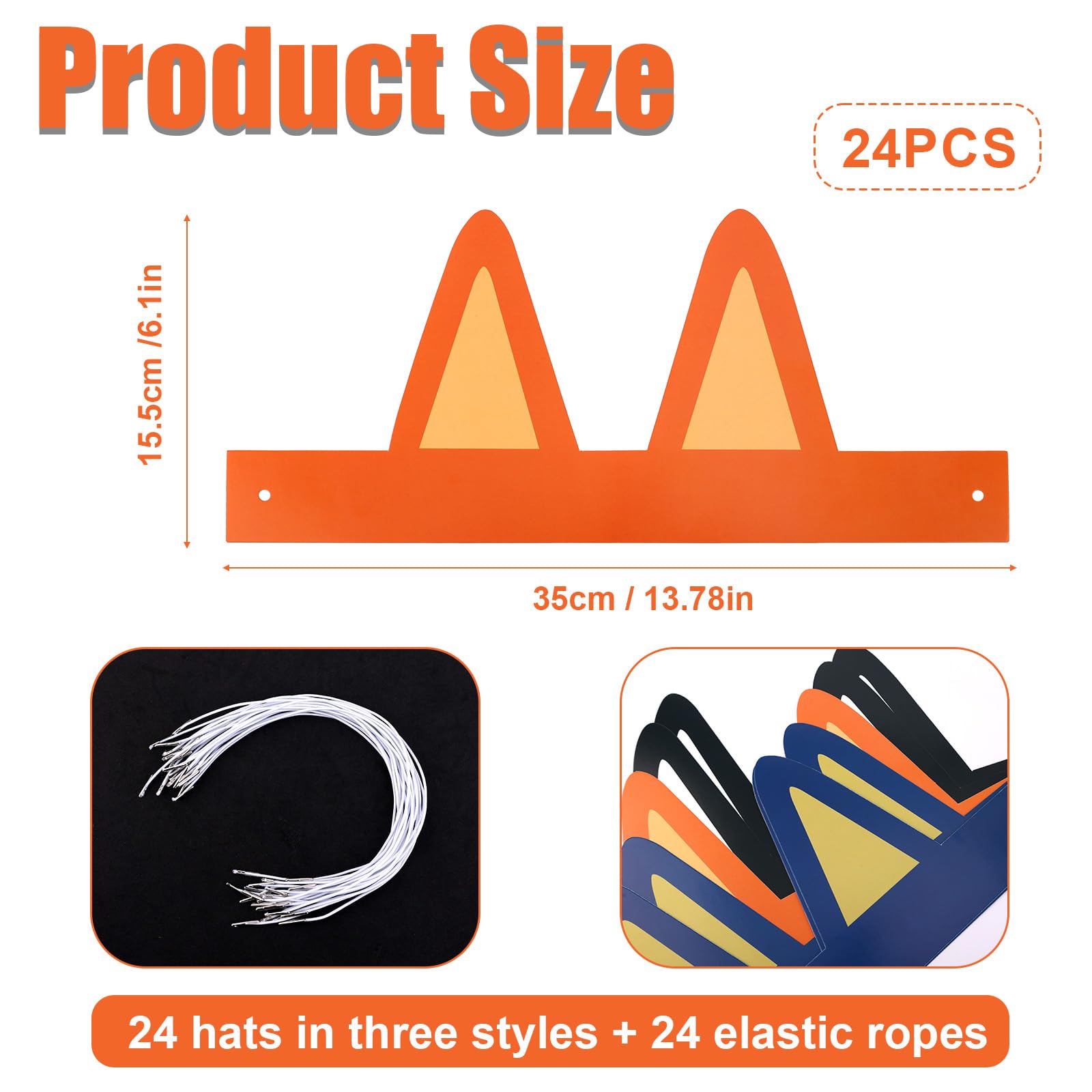 Gosknor 24pcs Dog Theme Birthday Headbands, Coated Paper Puppy Ears Crowns with Elastic Ropes Dog Party Hats Favors for Kids Adults Dress-up Photo Props Decorations Supplies (Blue, Orange, Black)