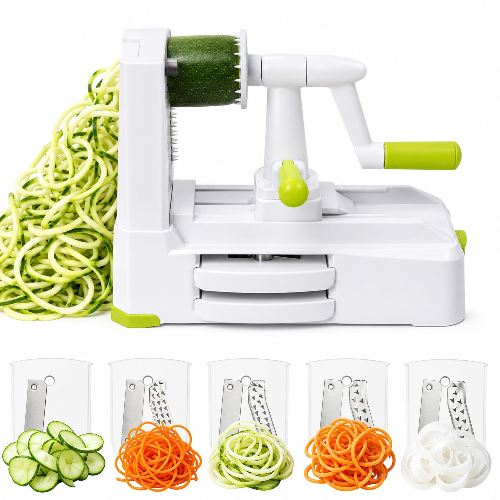 GreenWhim Vegetable Spiralizer, Hand Crank Veggie Noodle Maker, White