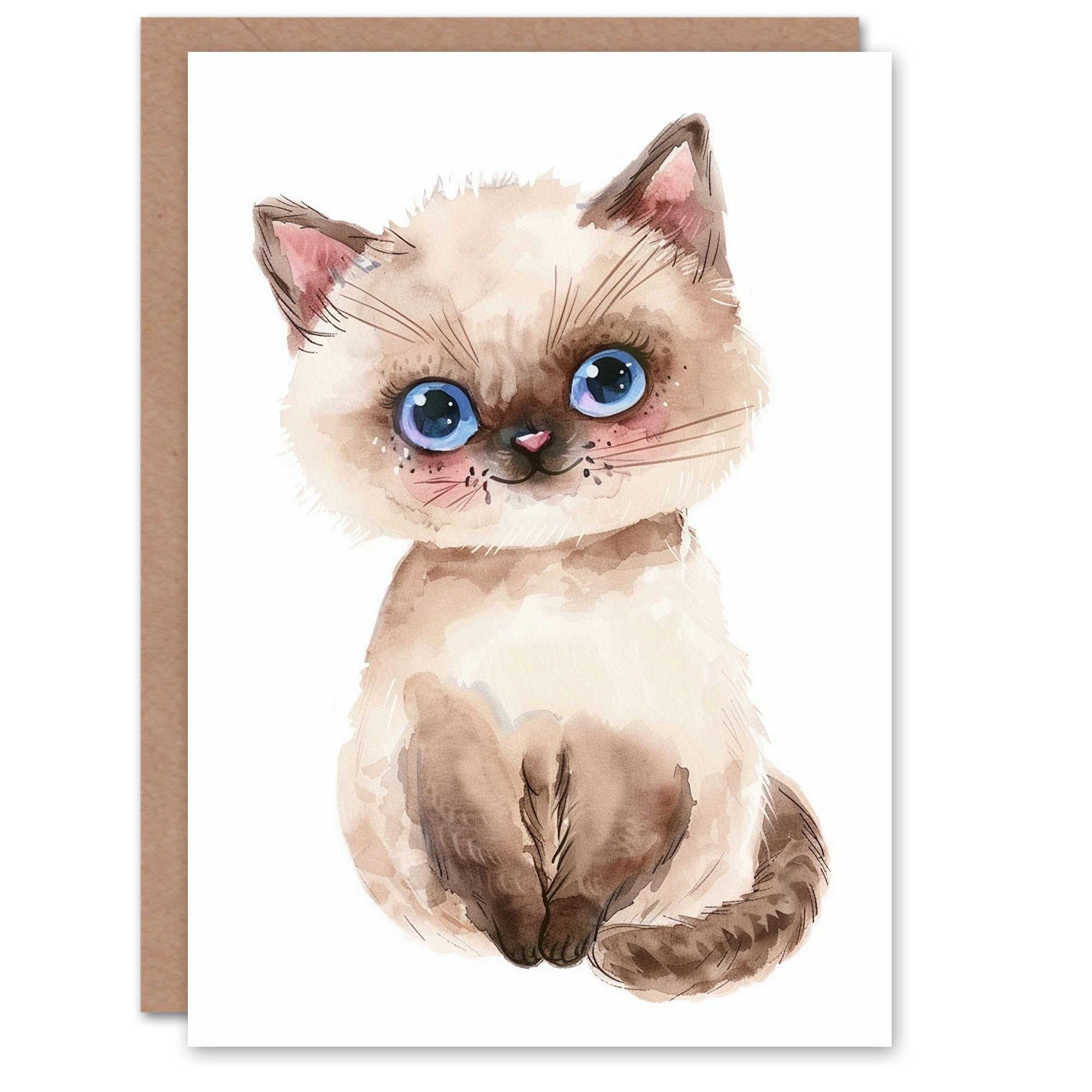 Artery8 Cute Ragdoll Kitten Fluffy Cat Lover Watercolour For Child Kids Birthday Card