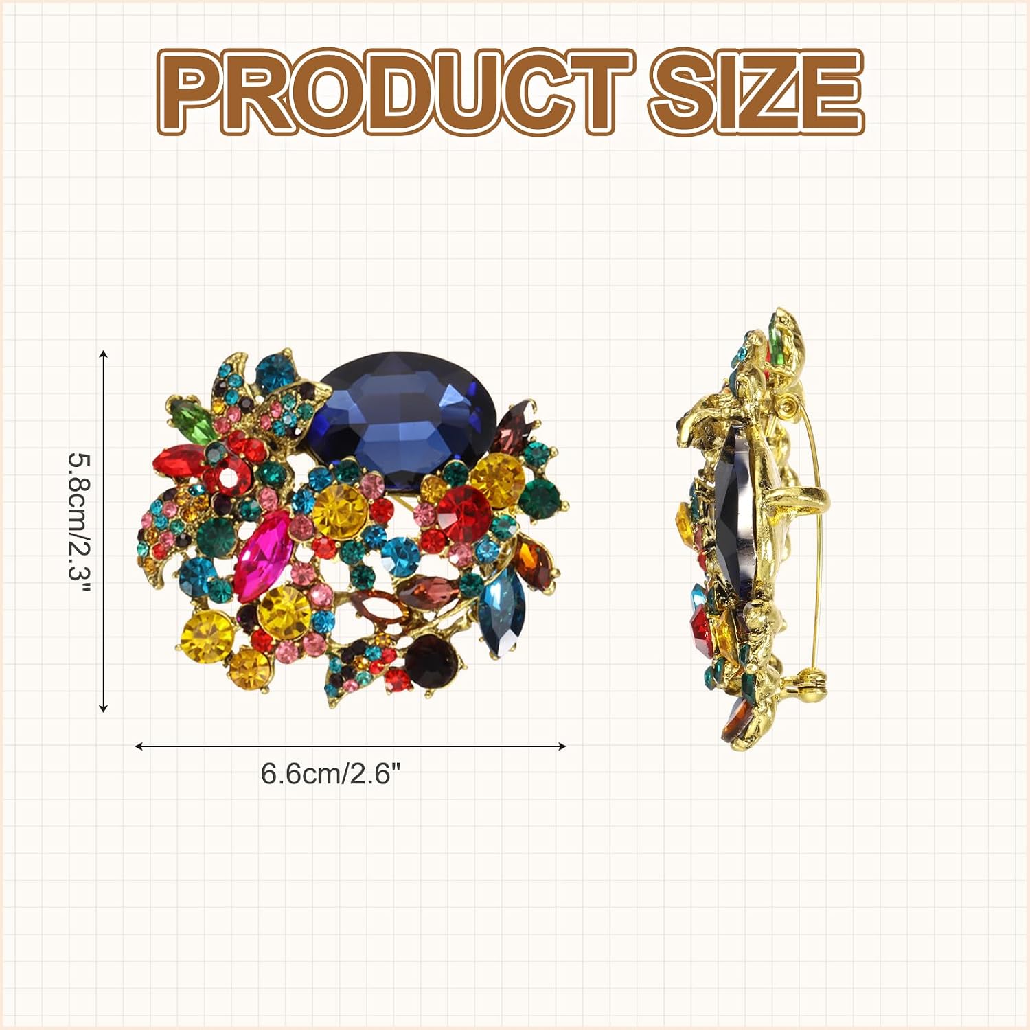 MECCANIXITY Vintage Crystal Rhinestone Brooch for Women, Flower Lapel Pins Alloy Rhinestone Flower Oval Crystal Brooch Pin for Scarves