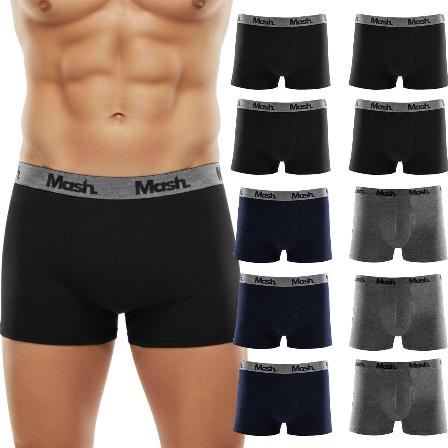 Kit 10 Cuecas Boxer Mash Algodão Cotton Respirável Masculina