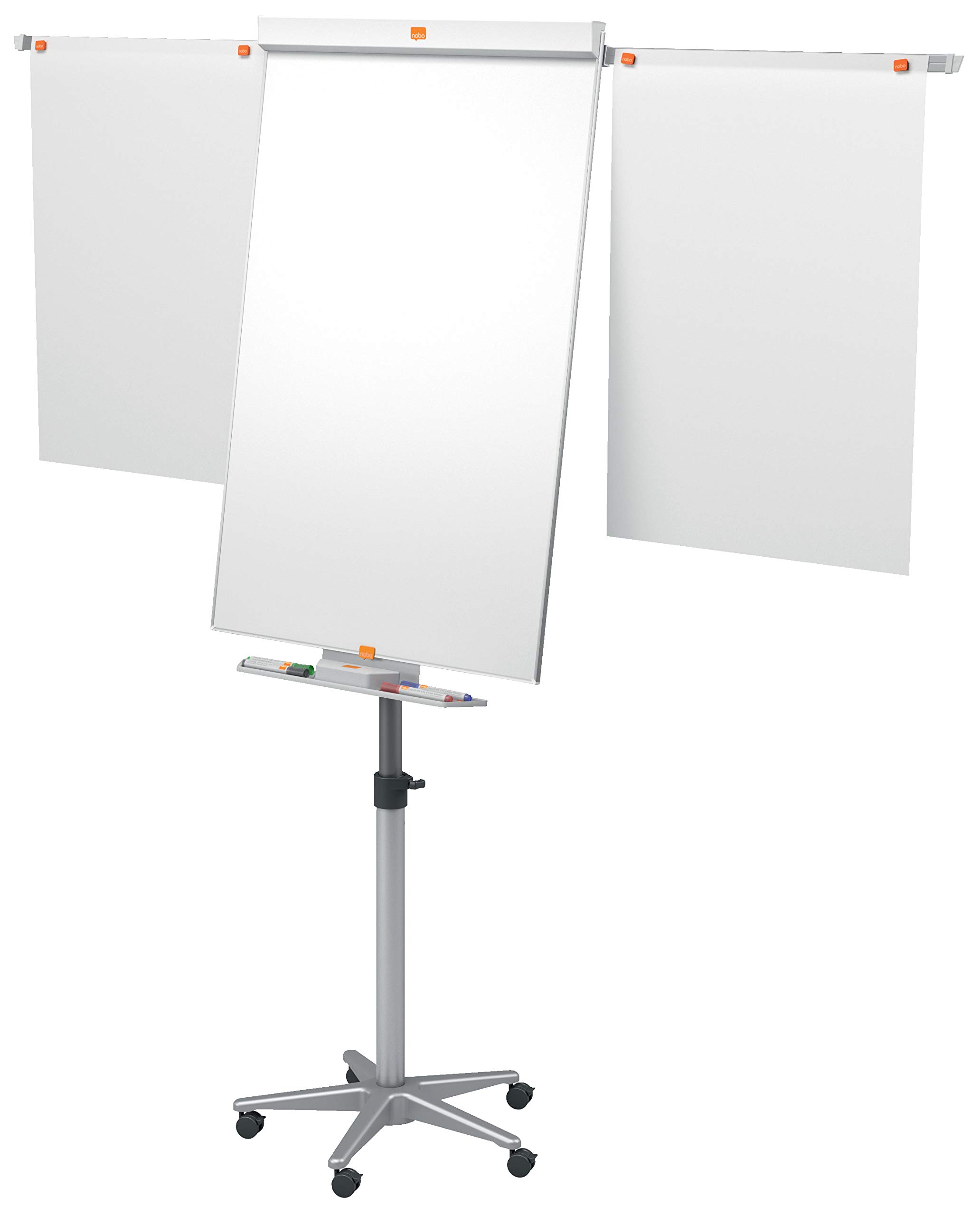 Nobo Impression Pro Mobile Magnetische Flipchart/Whiteboard aus Stahl, Verlängerungsarme & feststellbare Rollen, 3-fache Breite, trocken abwischbare Tafel, mit Stifthalter und Marker, weiß, 1901920