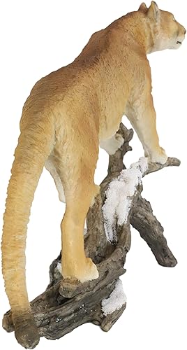 Miniatura 4 de León de montaña de Ebros Cougar de pie en estatua de tronco nevado desgastado decoración de vida silvestre Animal Taxidermia réplica de panteras