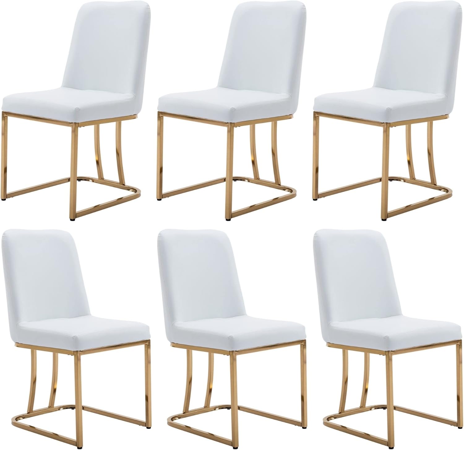 RIVOVA White Dining Chairs Set of 6, Modern Square Upholstered PU Leather Dining