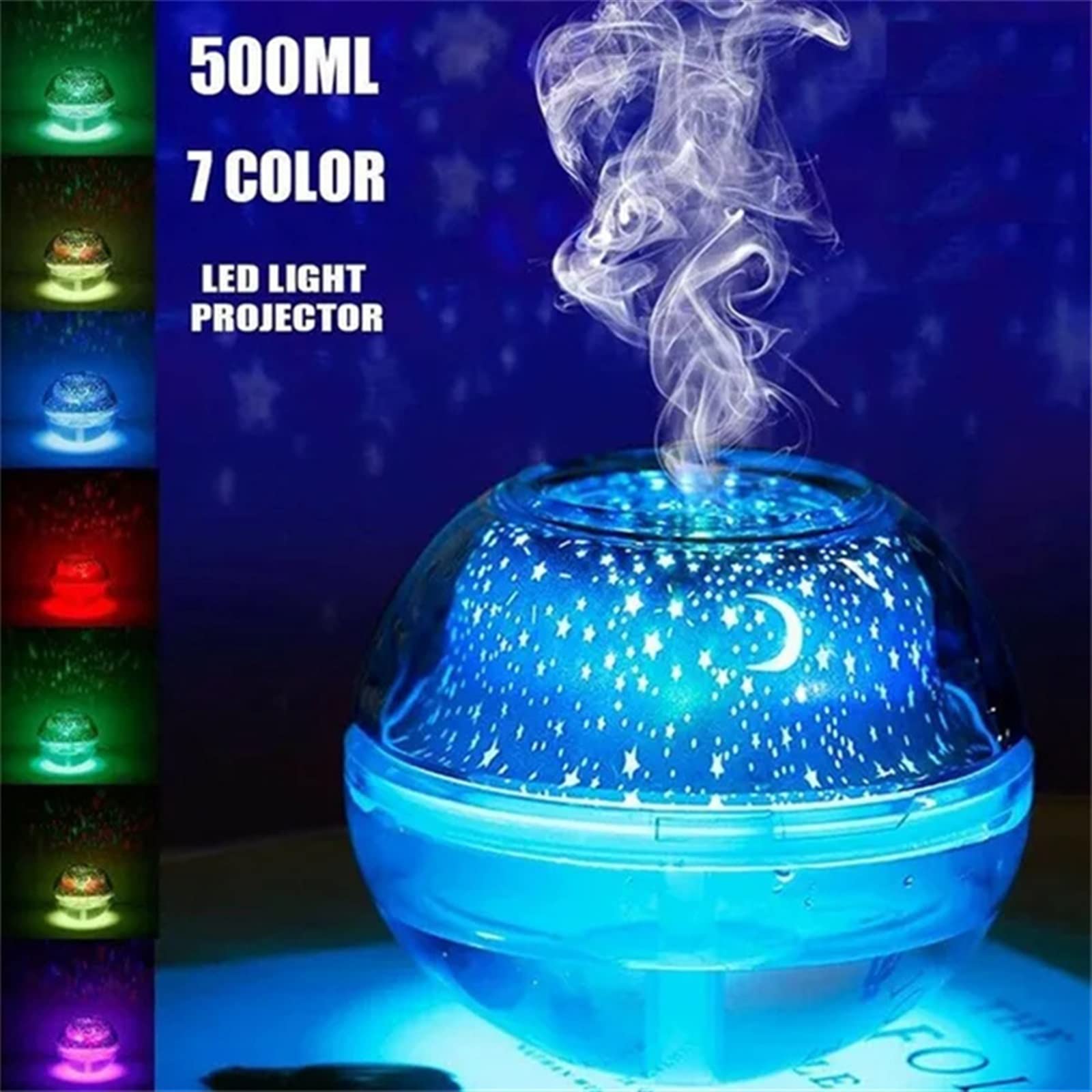 Umidificatori Umidificatore muto ad ultrasuoni da 500 ml Diffusore di aromi a nebbia nano Lampada da notte a proiezione di cielo stellato a LED Diffusore