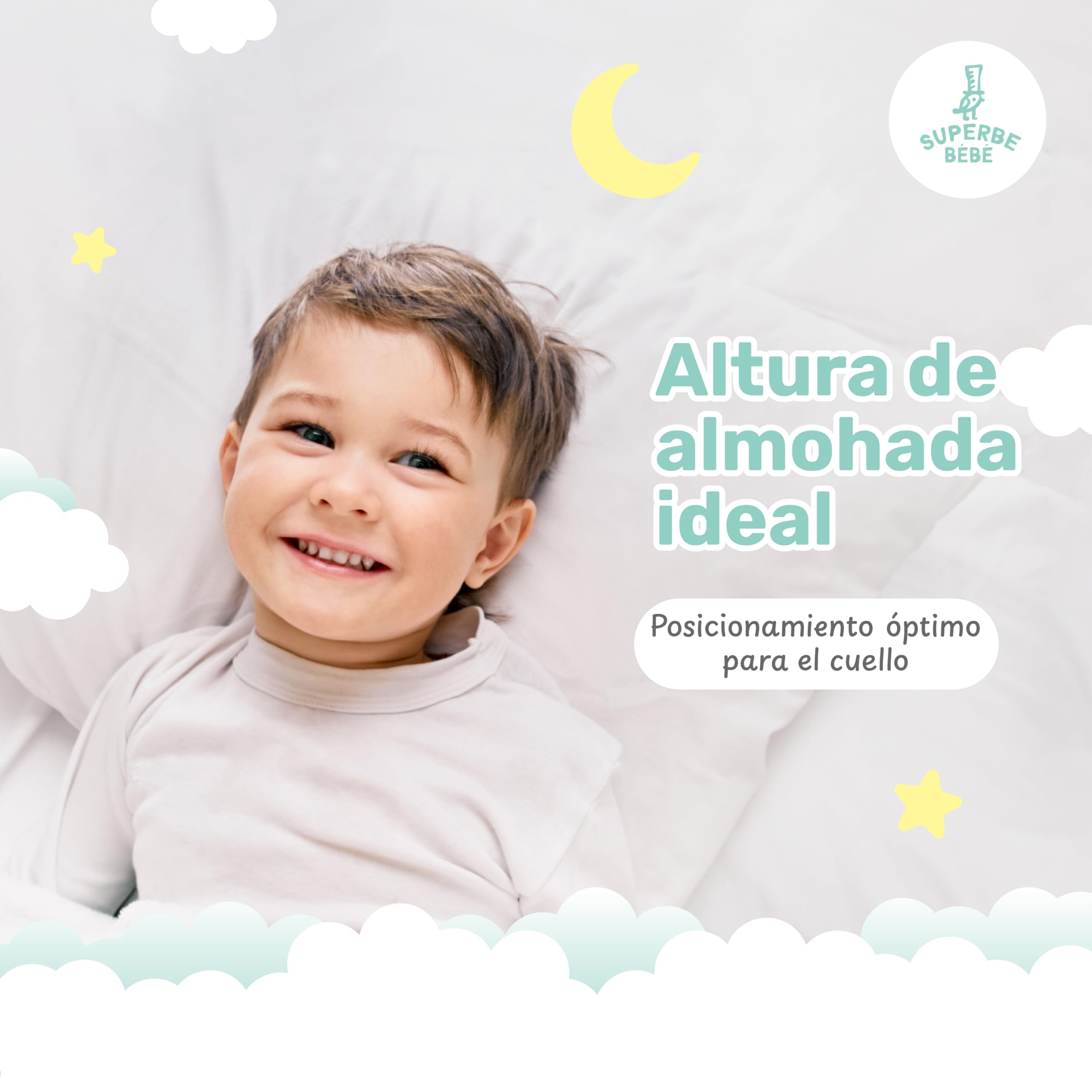 Almohada Infantil Blanca 33x45 Cm De Algodón Oeko-Tex - Almohada Cuna Bebe Y Niños- Cojin Pequeño para Bebés para Siestas En La Guardería, Escuela Y Viajes - 1 Año 2 Años