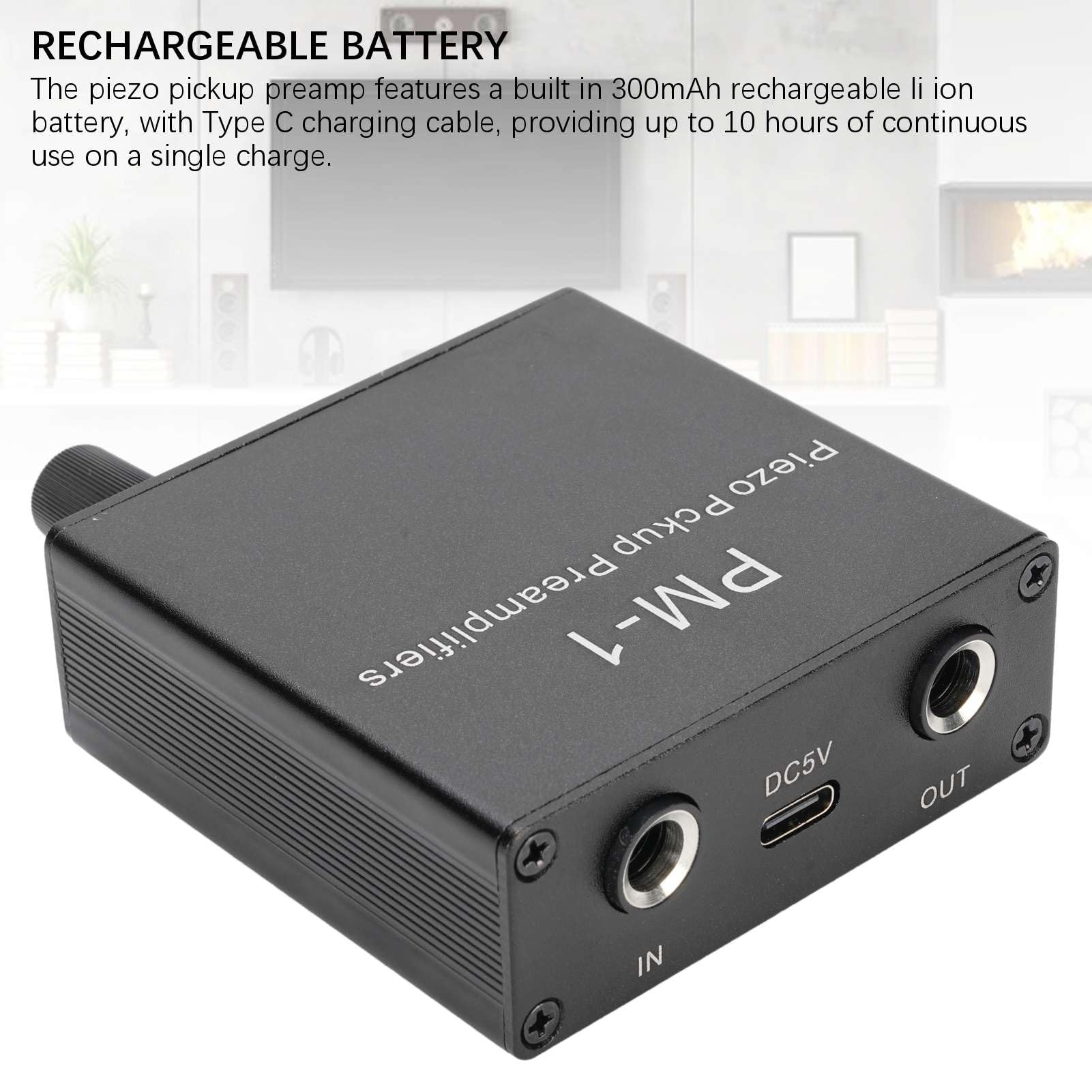 Elprico Préampli Guitare Acoustique, Préamplificateur Piézo pour Guitare, Violon, ukulélé avec Limite Basse Fréquence pour Instrument à Cordes, Batterie 300 MAh, Autonomie 10 H