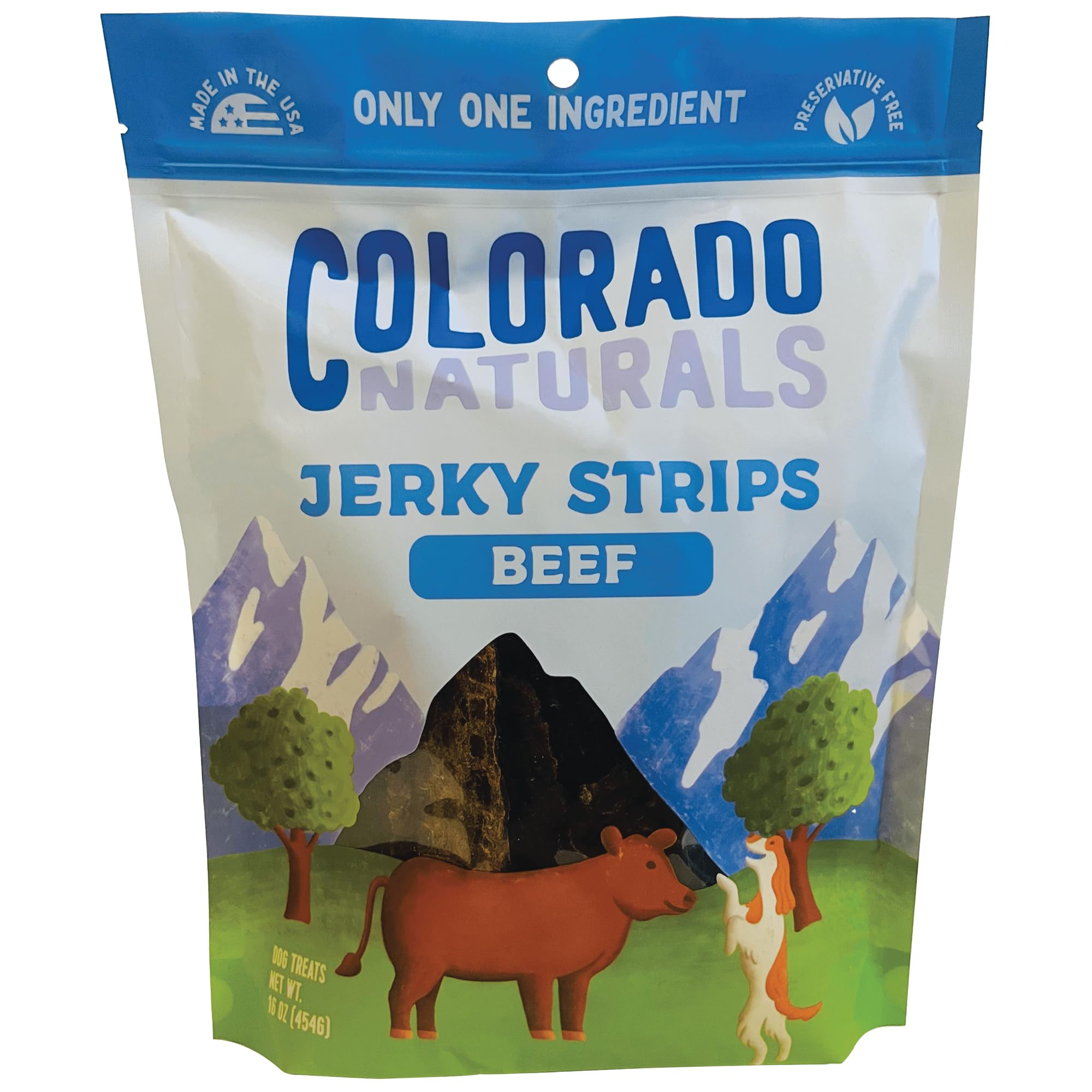 Colorado Naturals Beef Jerky Strips Dog Treats, 16 oz – All-Natural, Made in USA, No Fillers or Preservatives – Great for Muscle Development