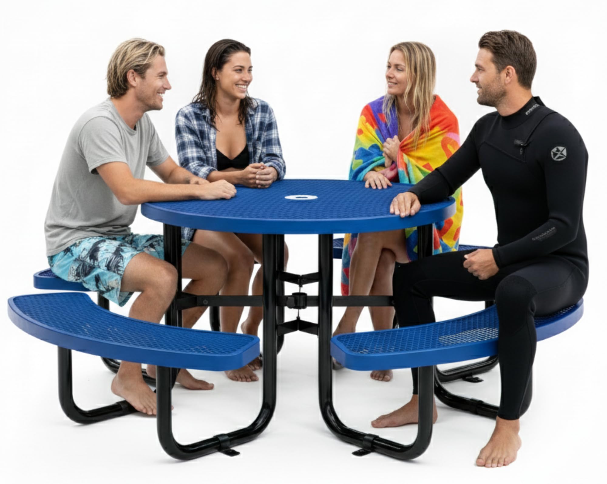 OUTTANS Metal Picnic Tables for Outdoors with Umbrella Hole - Coated Steel Heavy Duty Commercial Grade Furniture Set