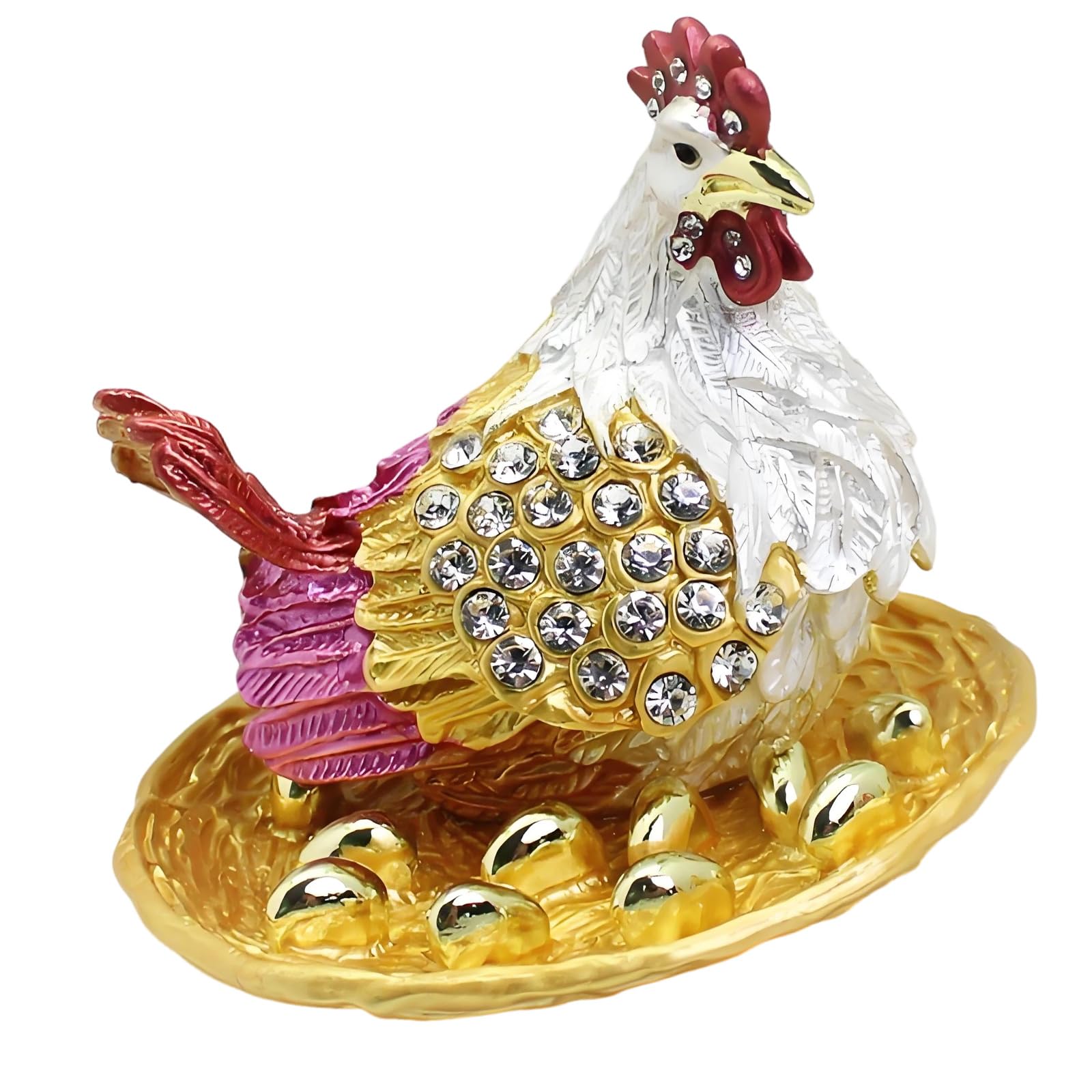 Kaeltsyn Unique Enameled Finished Hen Themed Ornamental Box Storage Container for Rings and Earrings Trinket Holder Travel Friendly Small Jewelry Case