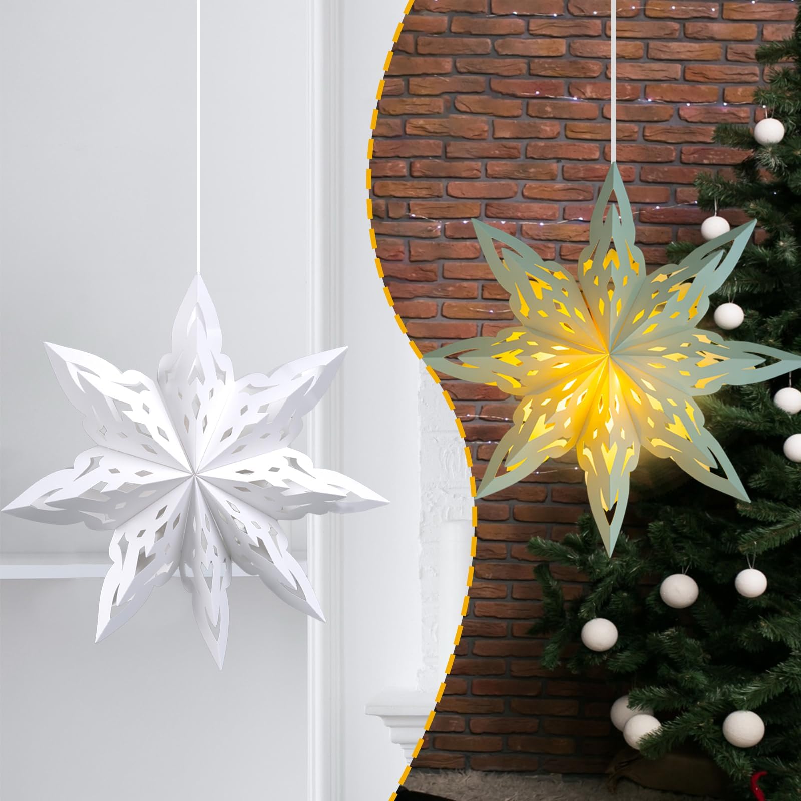 5 Stück Weihnachten Papier Schneeflocke Laternen Weihnachten Papier Stern Laterne mit LED Licht Weiß Hängelampe Ornamente für Weihnachtsbaum Neujahr Winter Frozen Hochzeiten Geburtstag Urlaub Party
