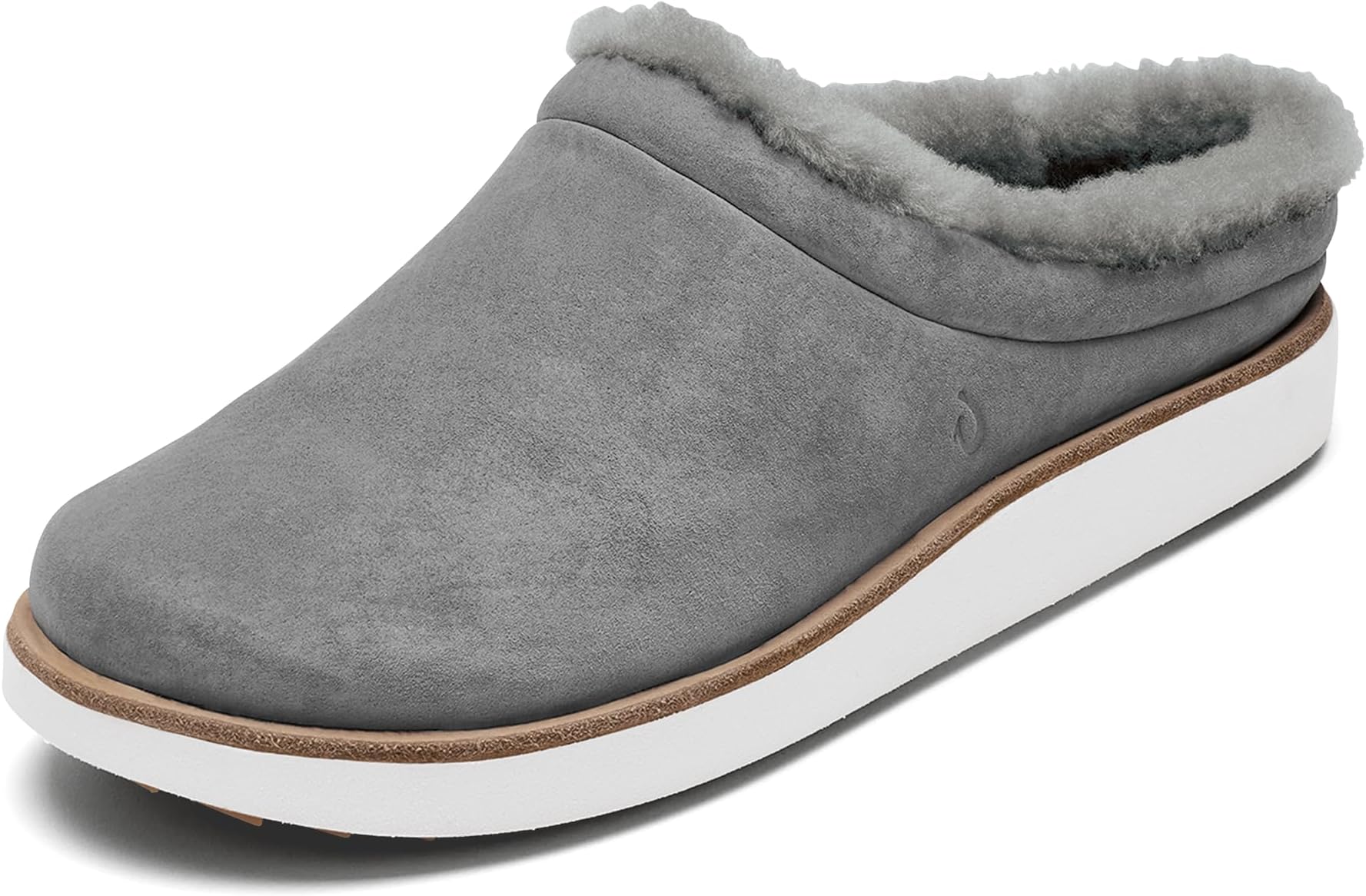 OLUKAI Mani Women's Leather Mule Slippers, Soft & Comfortable Slippers with Fleece Lining, Thick Rubber Outsole, All-Day Wear