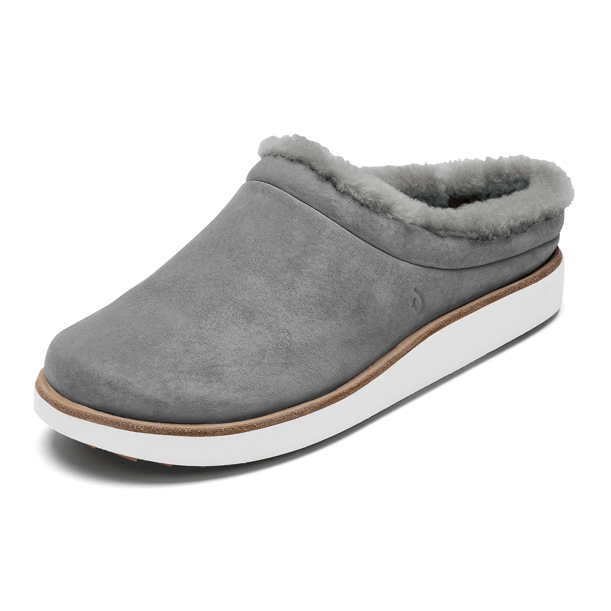 OLUKAI Mani Womens Leather Mule Slippers Soft Comfortable Slippers with Fleece Lining Thick Rubber Outsole All-Day Wear