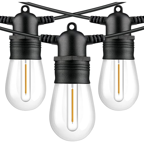 Jerritte S14 60 Ft LED Outdoor String Lights with Edison Vintage Shatterproof Bulbs, Commercial Grade Patio Lights IP65 Waterproof, Heavy Duty Outside Hanging Lights for Balcony, Backyard, Yard