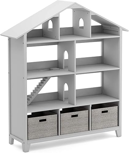 Miniatura 4 de MARTHA STEWART Estantería para casa de muñecas para niños color rosa organizador de almacenamiento de madera para libros muñecas juguetes estantería