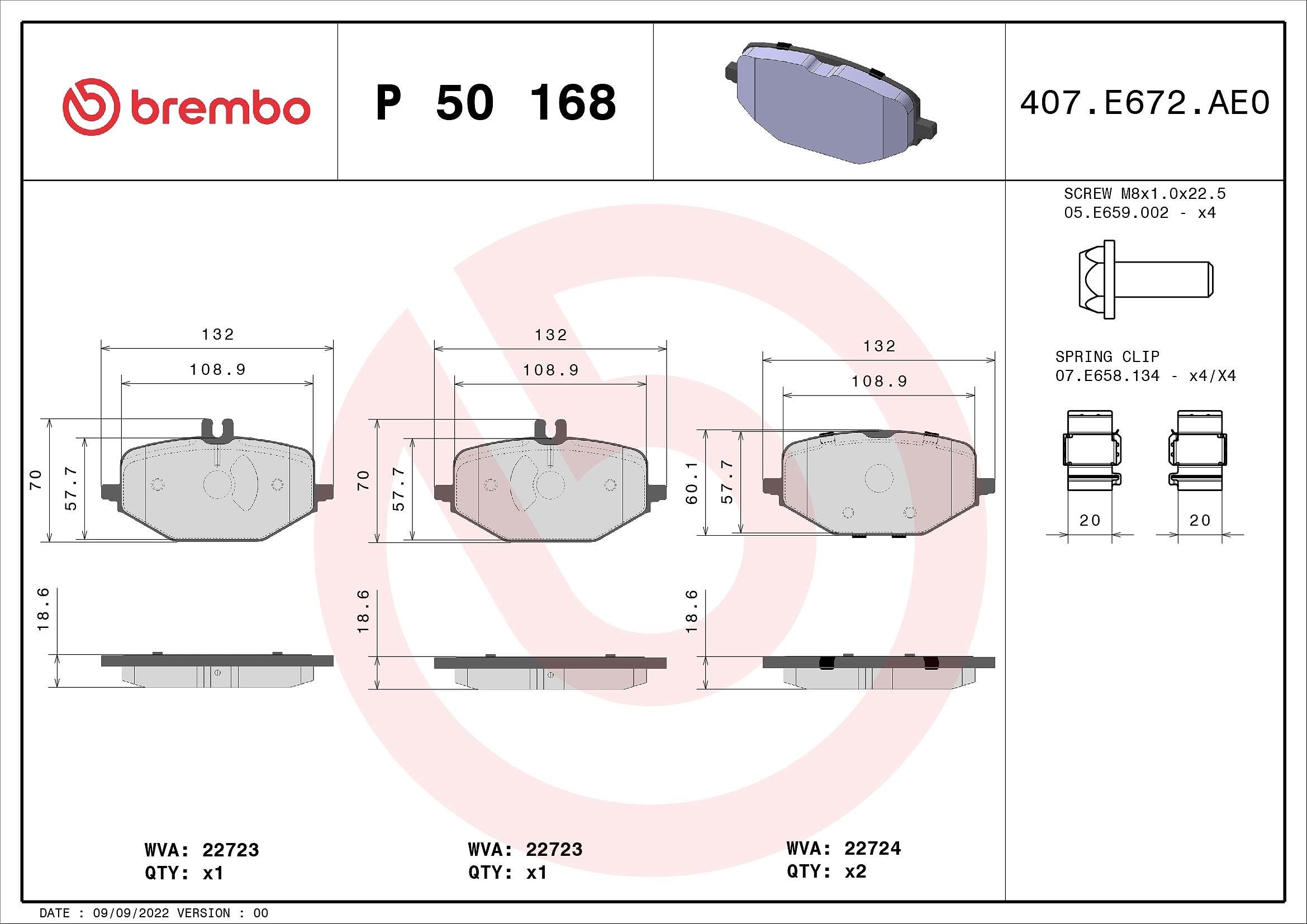 Brembo Fren Balatası, Arka Mercedes Gle Serisi V167, C167 (2018-2021), Gls Serisi X167 (2019 ve sonrası) 132(W) x 19(T) x 60(H1)-70(H2) mm P50168