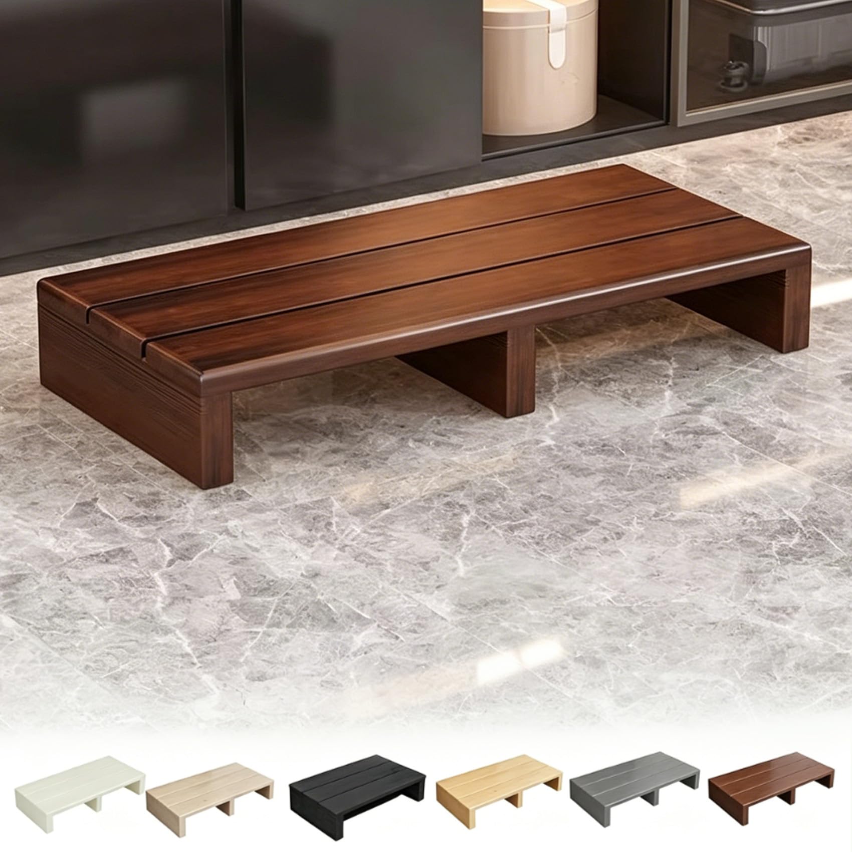 Brixtel Long solid wood step stool, Portable Bedside Step for High Beds, Non-Slip Outdoor Half Step, Wooden Step Stool for Adults, Pet Helper, without assembly, Load Capacity 200kg, For Elderly